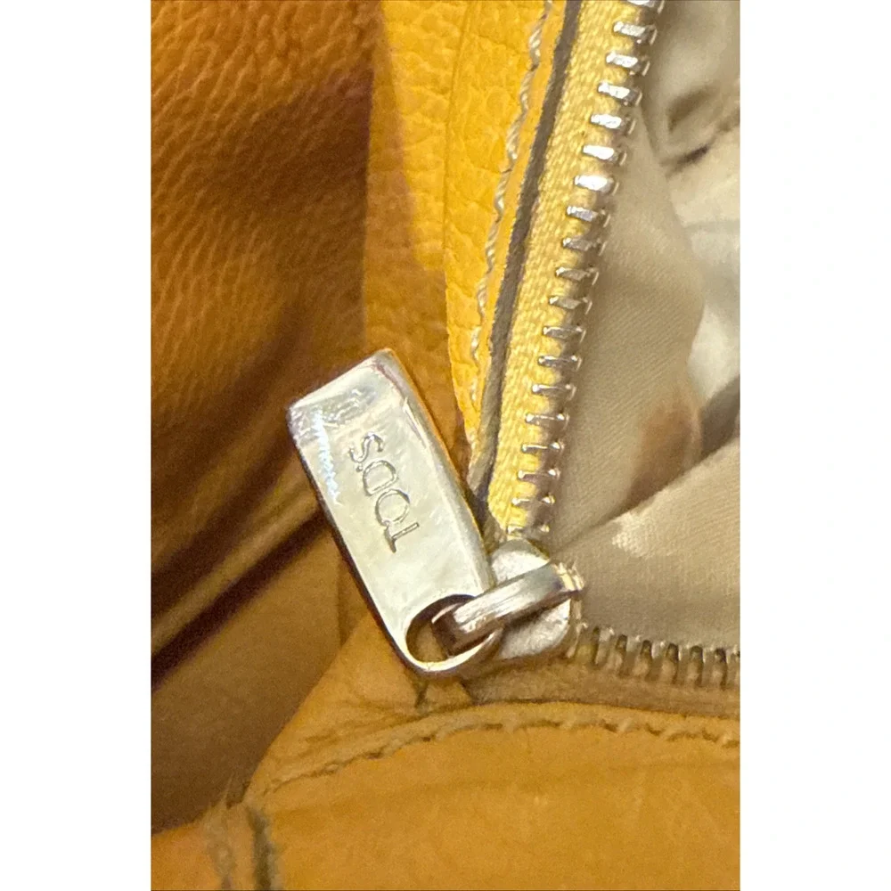 TODS D-Bag Tote Shoulder Bag Yellow Pebbled Leather Medium Shopper Satchel Italy